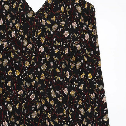 Monki Womens Black Floral Polyester Slip Dress Size M V-Neck Pullover