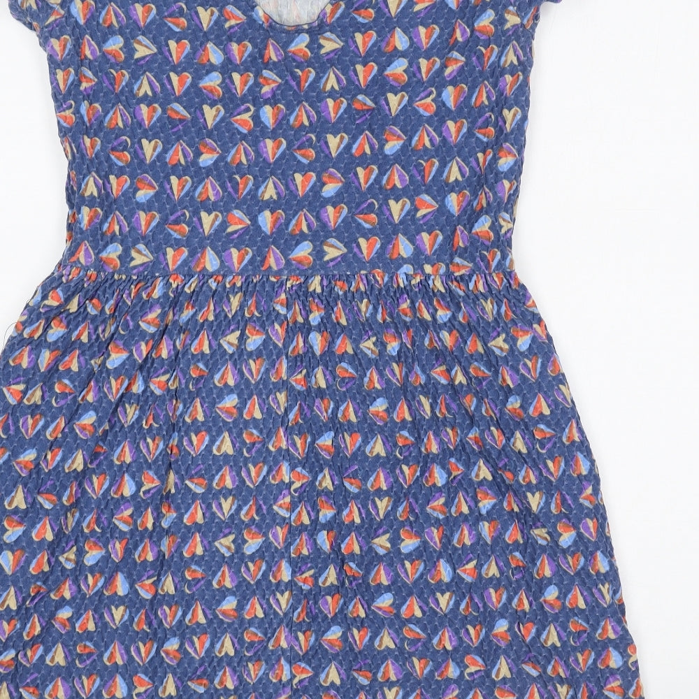NEXT Womens Blue Geometric Cotton Skater Dress Size 12 Scoop Neck Pullover