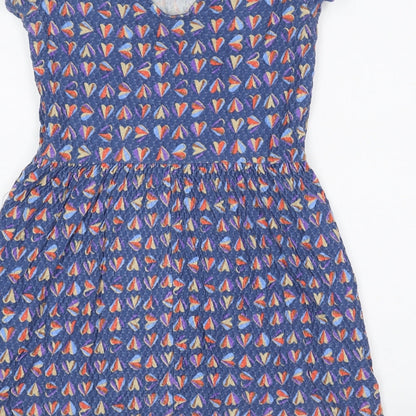 NEXT Womens Blue Geometric Cotton Skater Dress Size 12 Scoop Neck Pullover