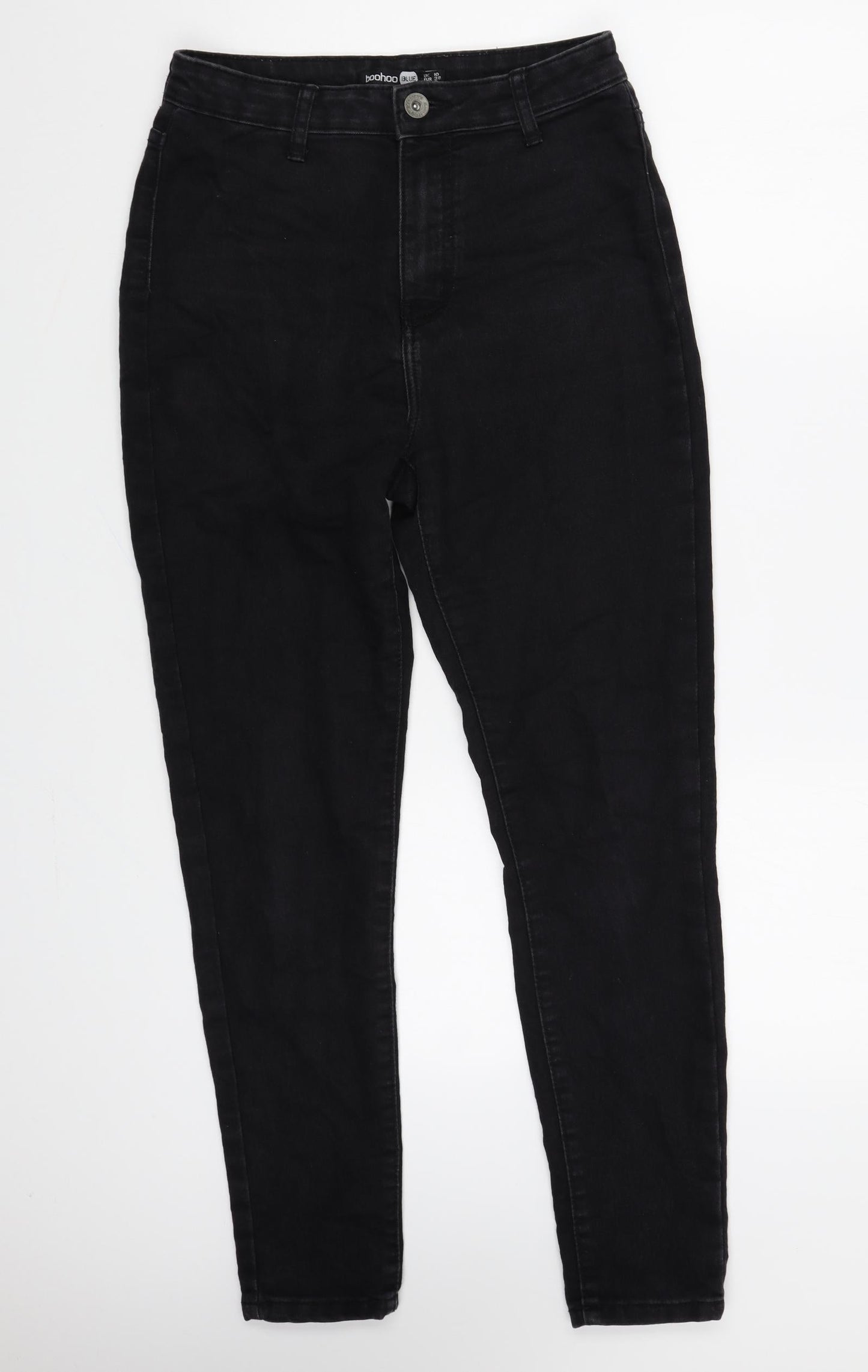 Boohoo Womens Black Cotton Skinny Jeans Size 10 L28 in Regular Zip