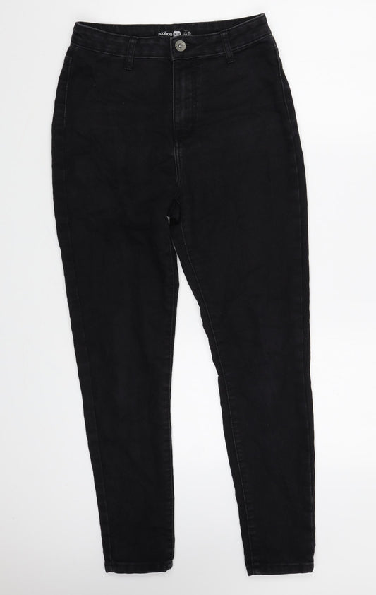 Boohoo Womens Black Cotton Skinny Jeans Size 10 L28 in Regular Zip