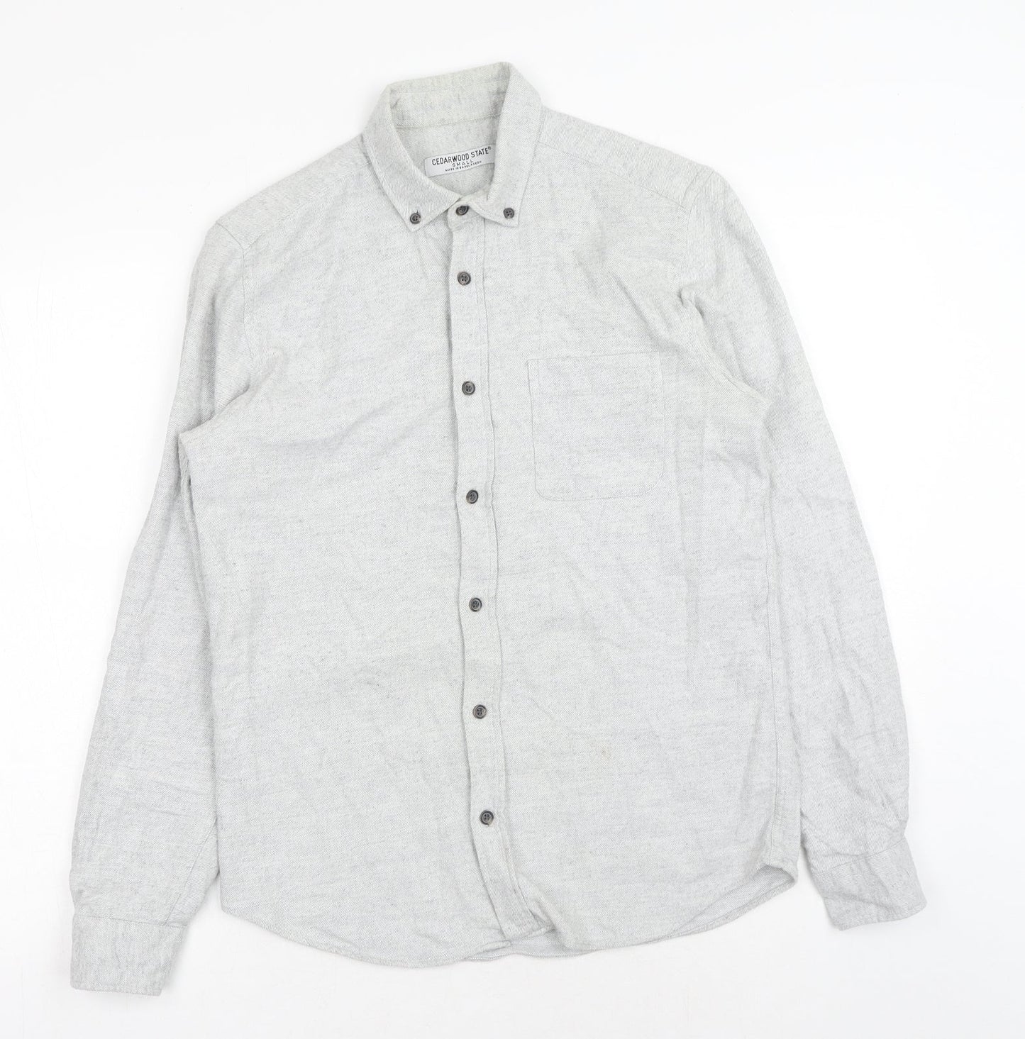 Mens UK Size S Cedar Wood State Grey  Button-Up Long Sleeve Casual Shirt