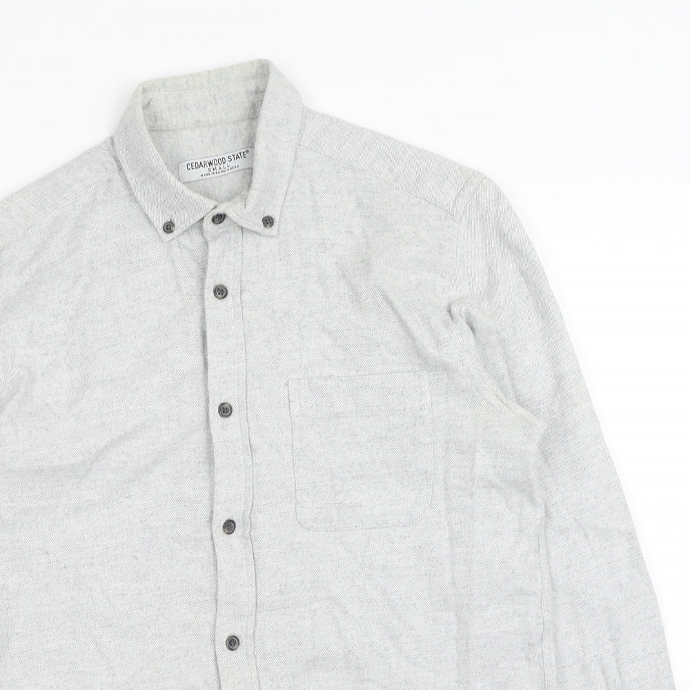 Mens UK Size S Cedar Wood State Grey  Button-Up Long Sleeve Casual Shirt