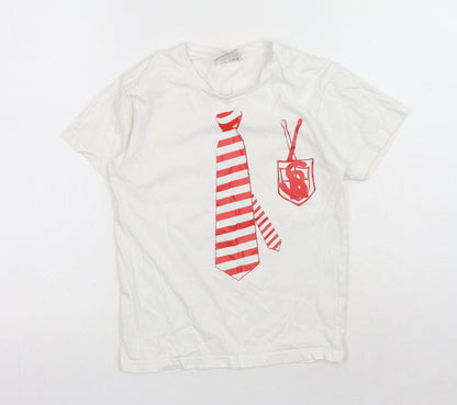 Uneek Girls White Cotton Basic T-Shirt Size 7-8 Years Round Neck Pullover - Tie