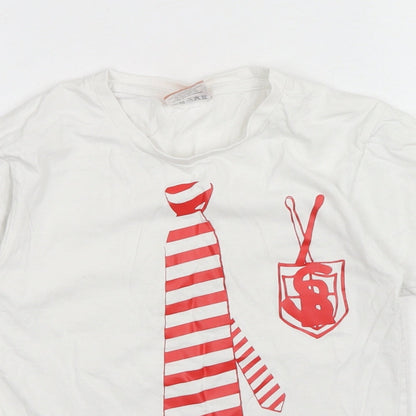 Uneek Girls White Cotton Basic T-Shirt Size 7-8 Years Round Neck Pullover - Tie