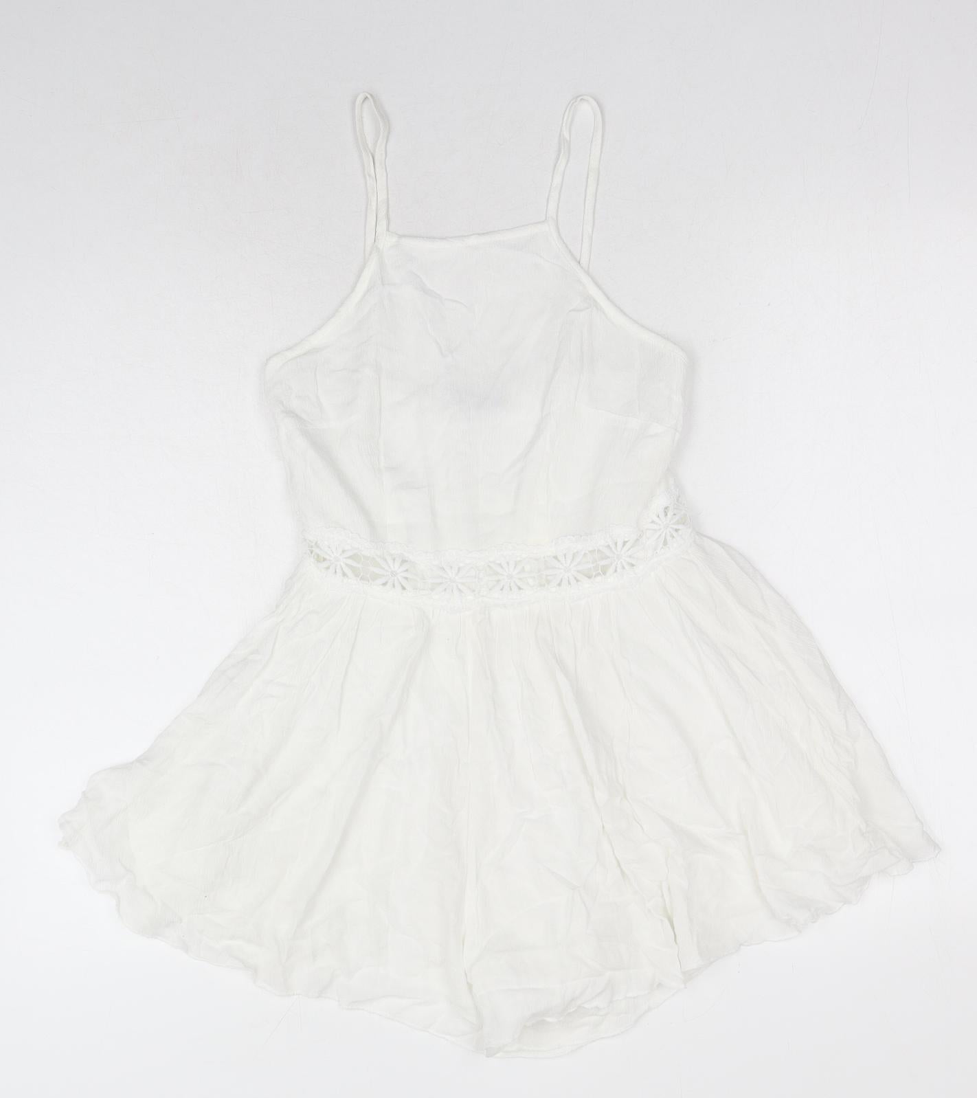 SheIn Womens White Polyester Playsuit One-Piece Size XS Zip