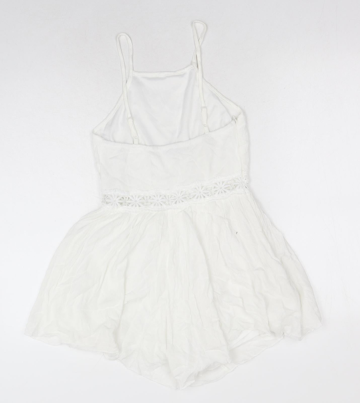 SheIn Womens White Polyester Playsuit One-Piece Size XS Zip