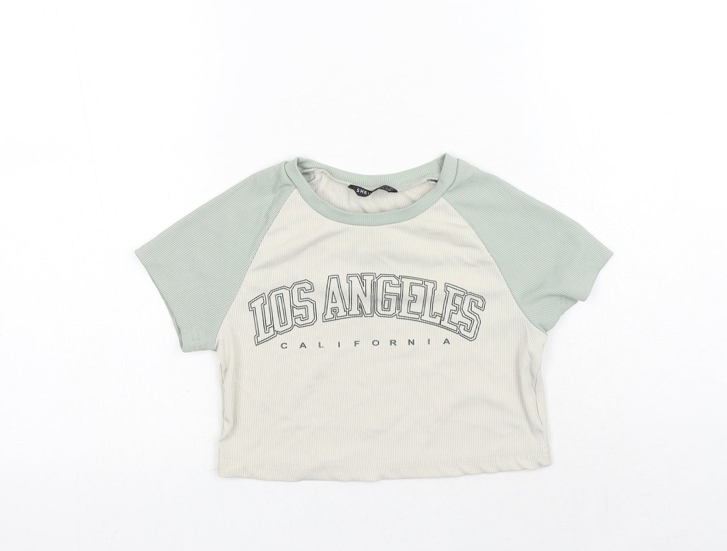 SheIn Womens Green Polyester Cropped T-Shirt Size XS Round Neck - Los Angeles California