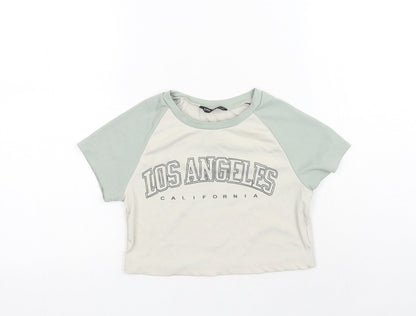 SheIn Womens Green Polyester Cropped T-Shirt Size XS Round Neck - Los Angeles California