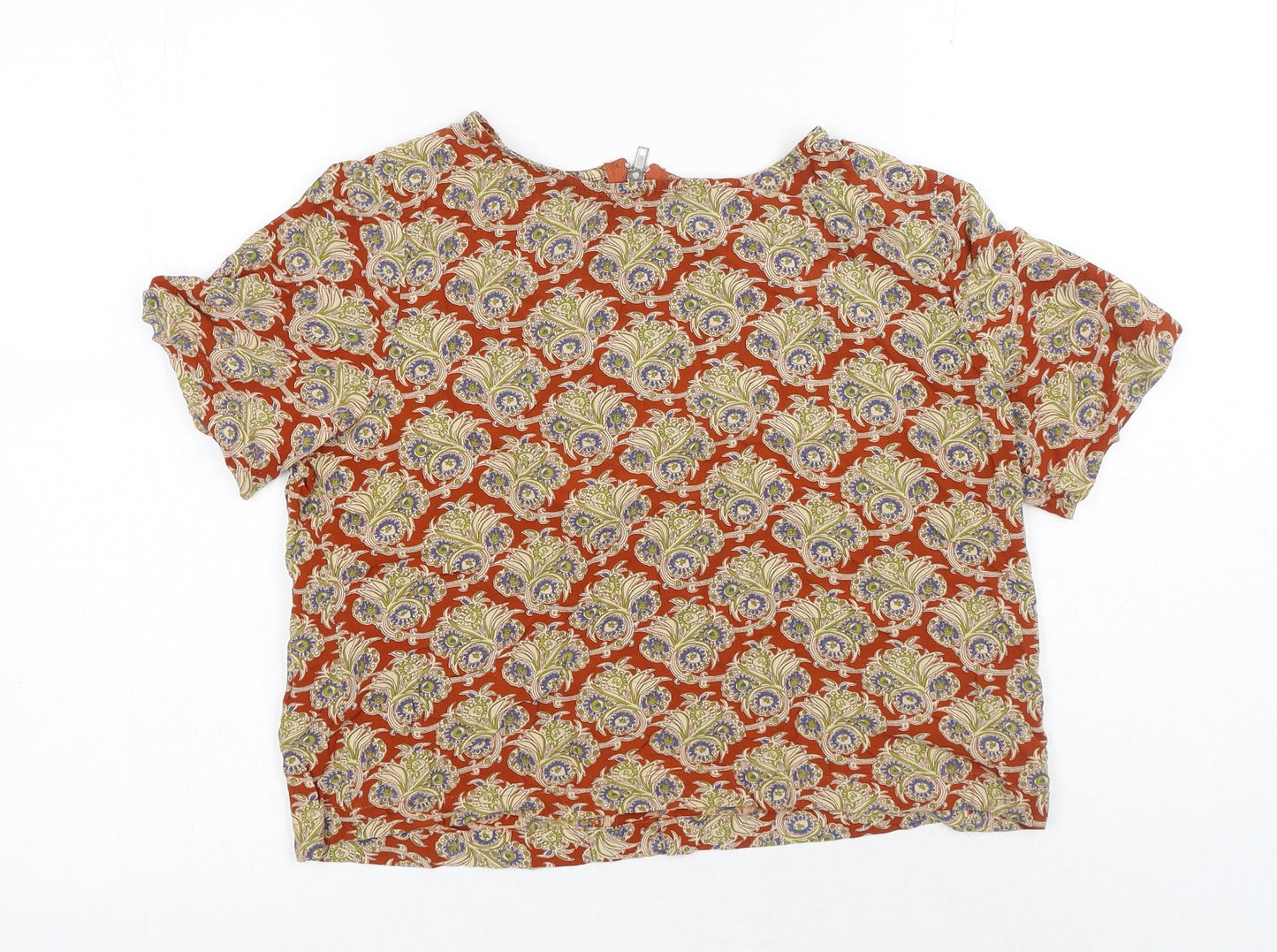 Glamorous Womens Brown Geometric Viscose Basic T-Shirt Size S Round Neck