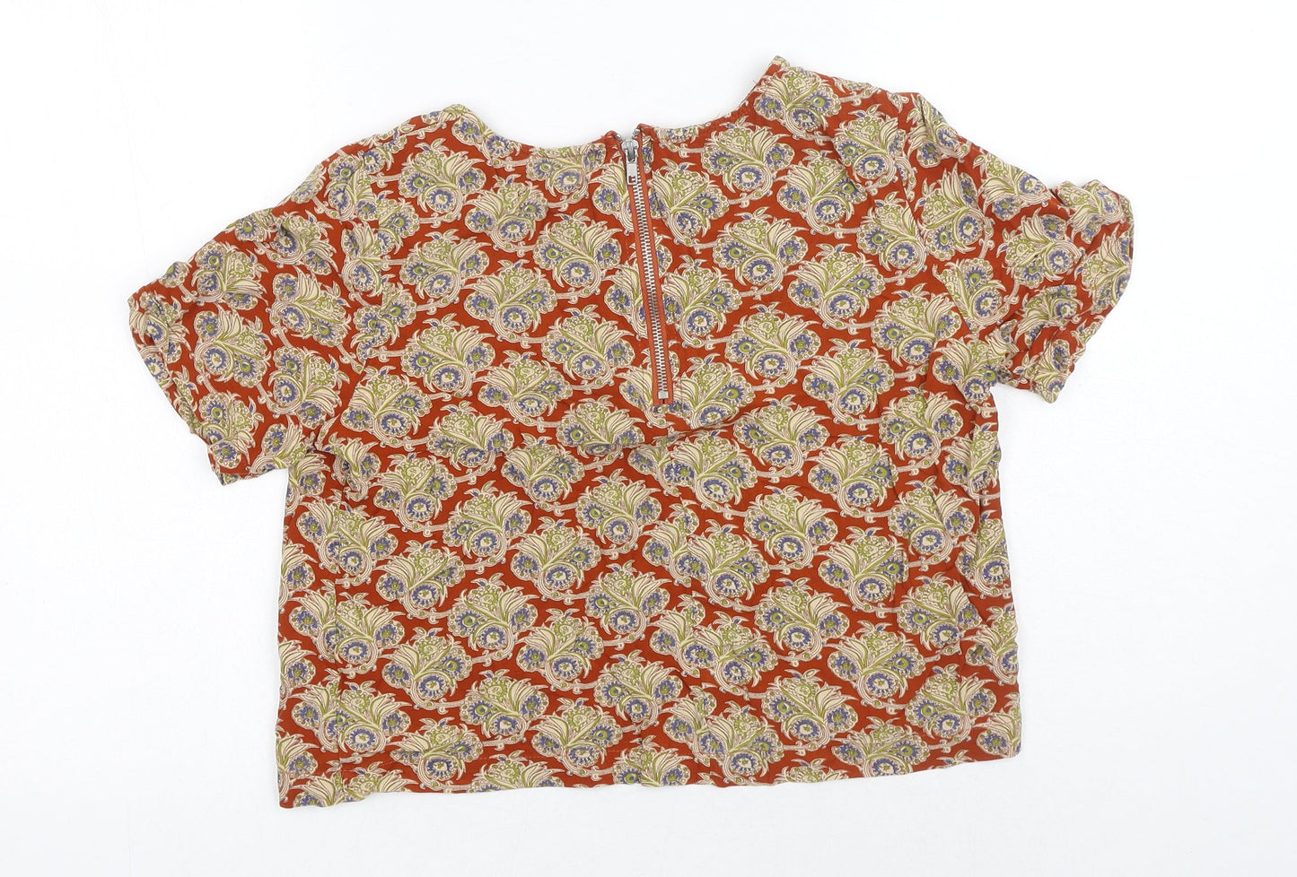 Glamorous Womens Brown Geometric Viscose Basic T-Shirt Size S Round Neck