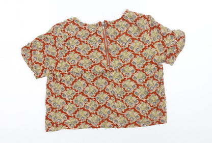 Glamorous Womens Brown Geometric Viscose Basic T-Shirt Size S Round Neck