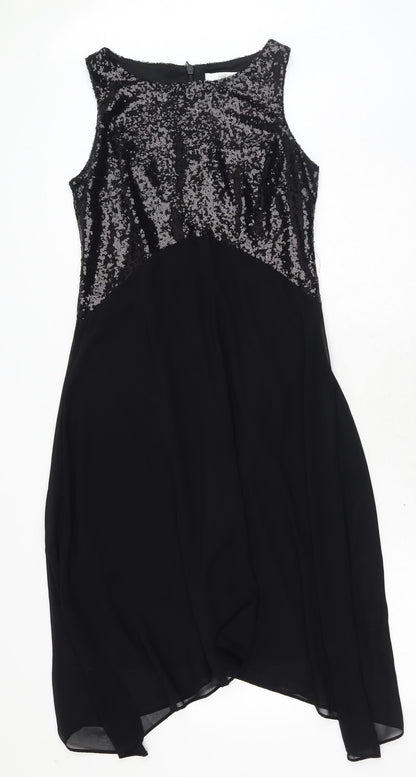 Wallis Womens Black Polyester Ball Gown Size 8 Round Neck Zip