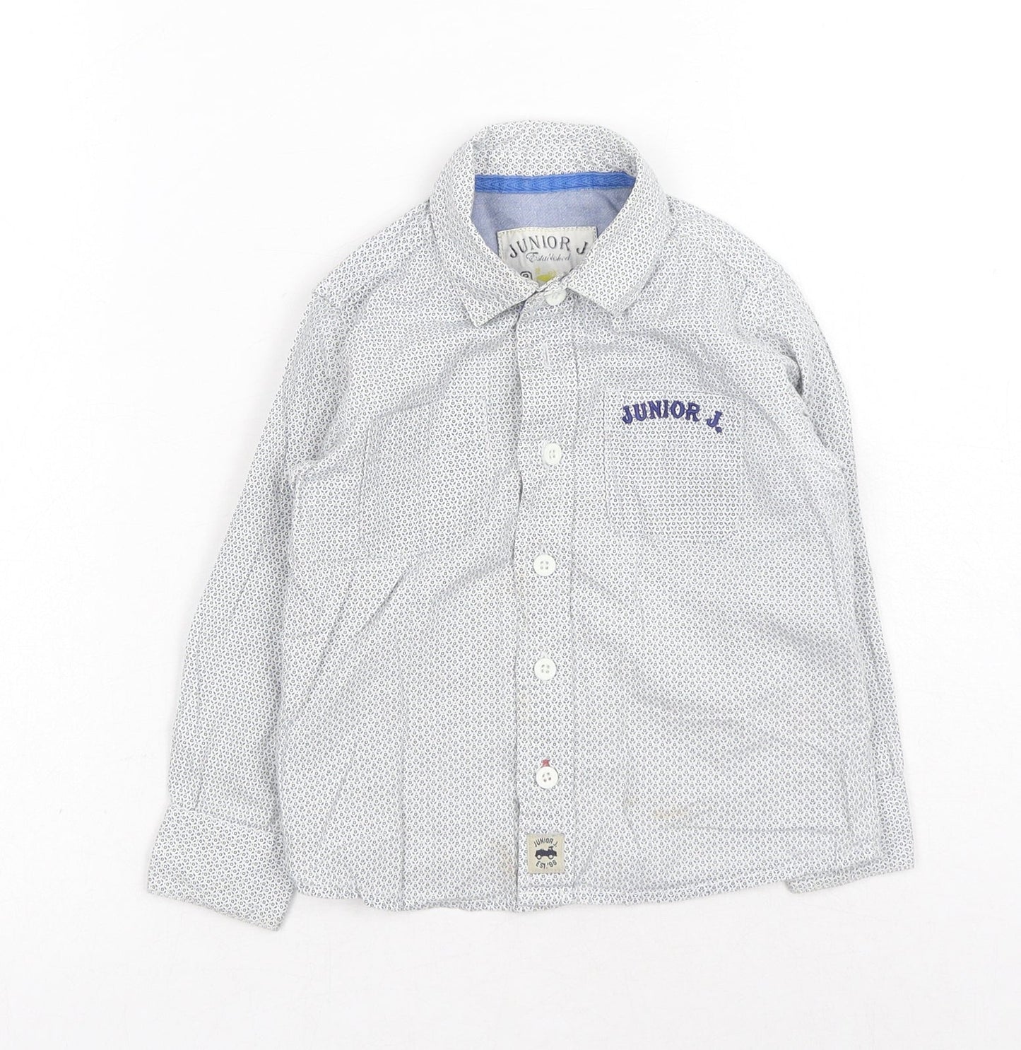 Debenhams Boys Blue Geometric Cotton Basic Button-Up Size 2-3 Years Collared Button