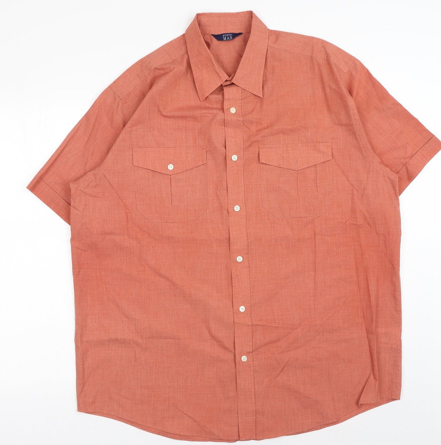 Mens UK Size L Premier Orange  Button-Up Short Sleeve Casual Shirt