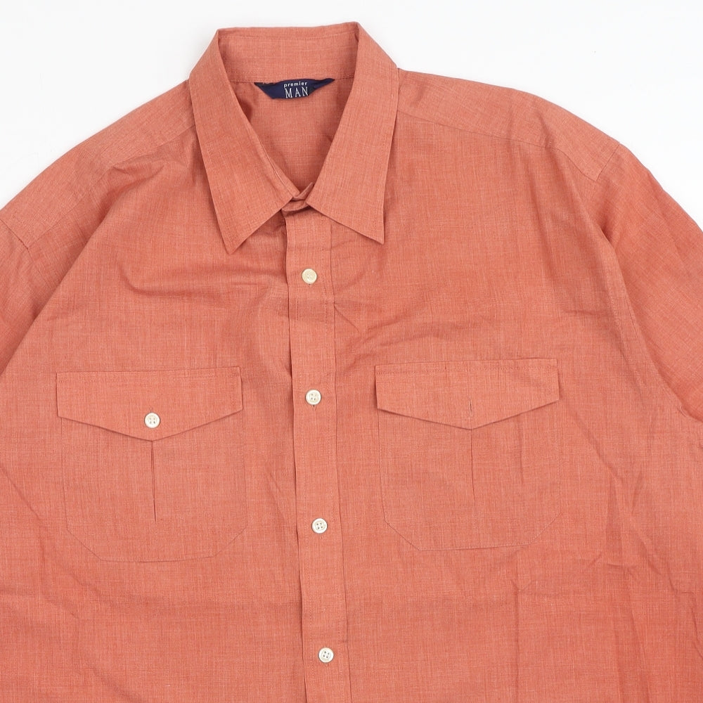Mens UK Size L Premier Orange  Button-Up Short Sleeve Casual Shirt