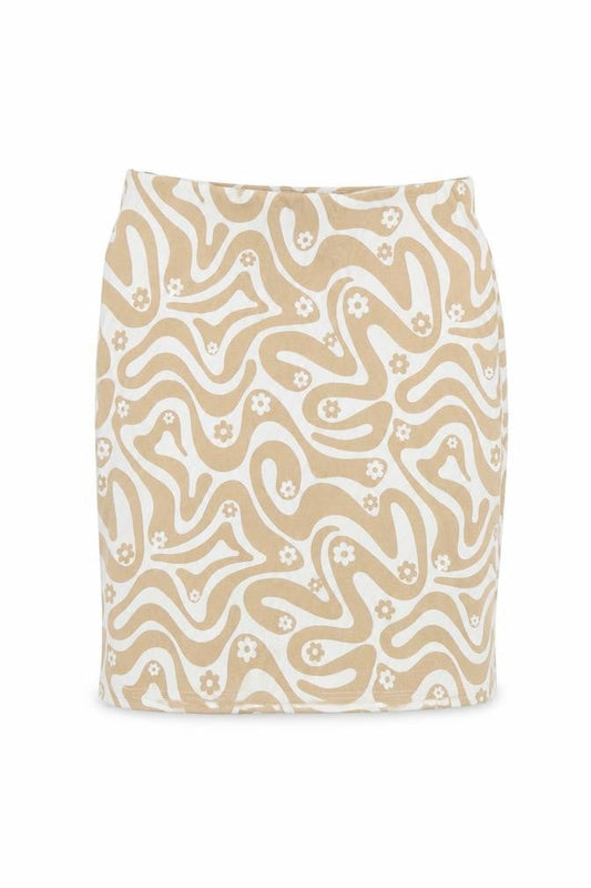 New Look Girls Beige Geometric Cotton Straight & Pencil Skirt Size 9 Years Regular Pull On