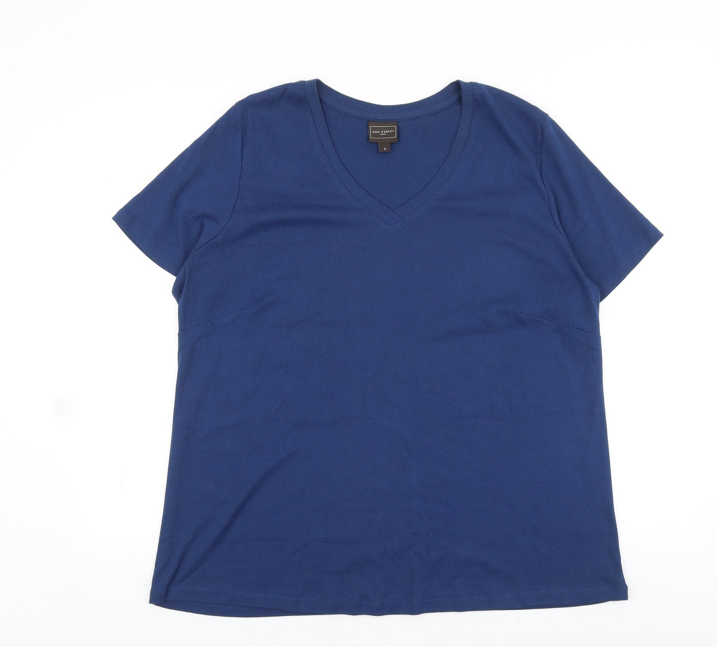 Ann Harvey Womens Blue 100% Cotton Basic T-Shirt Size 6 V-Neck