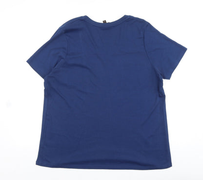Ann Harvey Womens Blue 100% Cotton Basic T-Shirt Size 6 V-Neck