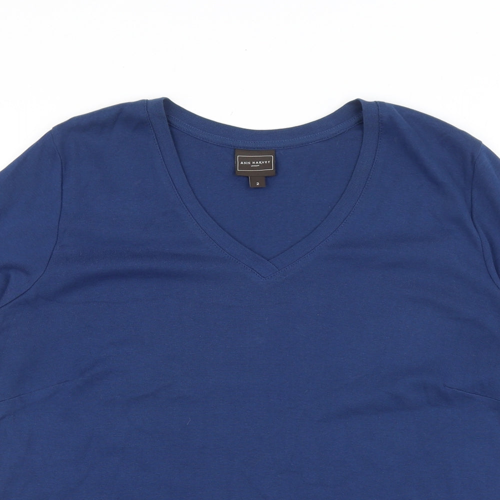 Ann Harvey Womens Blue 100% Cotton Basic T-Shirt Size 6 V-Neck