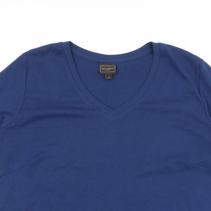 Ann Harvey Womens Blue 100% Cotton Basic T-Shirt Size 6 V-Neck