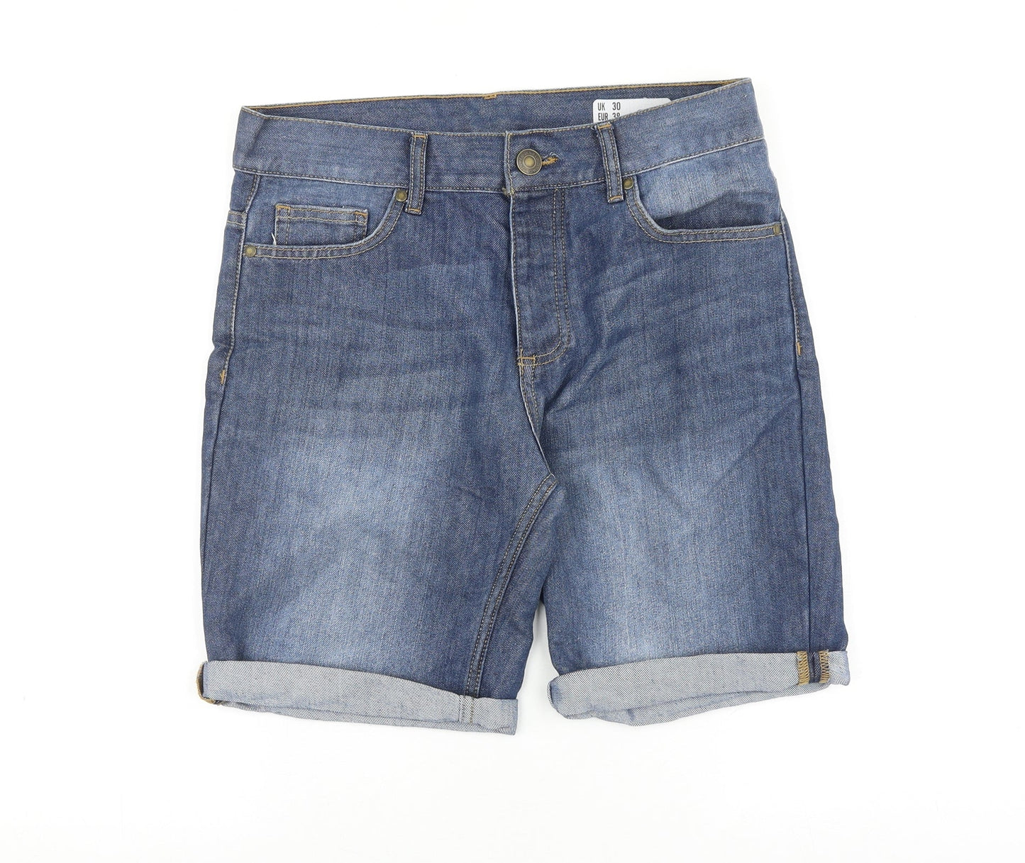 DENIMCO Mens Black Cotton Biker Shorts Size 30 in L8 in Regular Zip