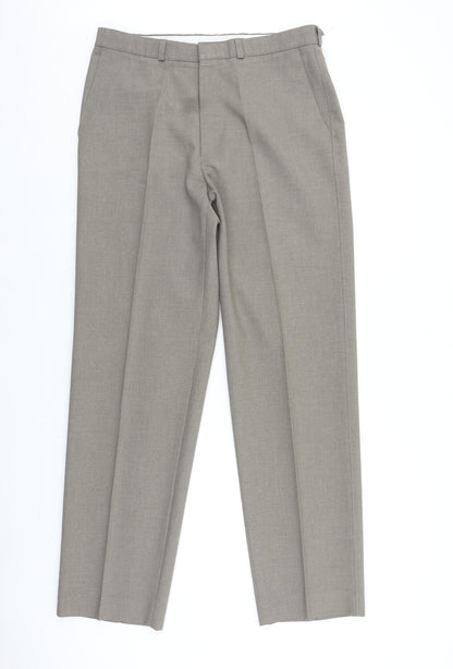 Marks and Spencer Mens Brown Polyester Dress Pants Trousers Size 34 in L33 in Regular Zip