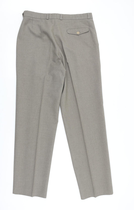 Marks and Spencer Mens Brown Polyester Dress Pants Trousers Size 34 in L33 in Regular Zip