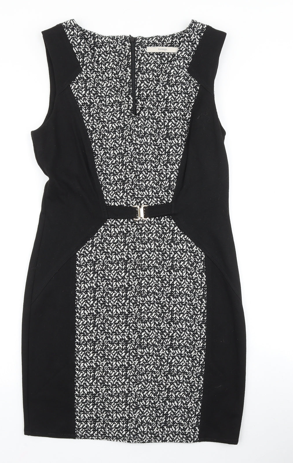 NEXT Womens Black Geometric Viscose A-Line Size 10 Boat Neck Zip