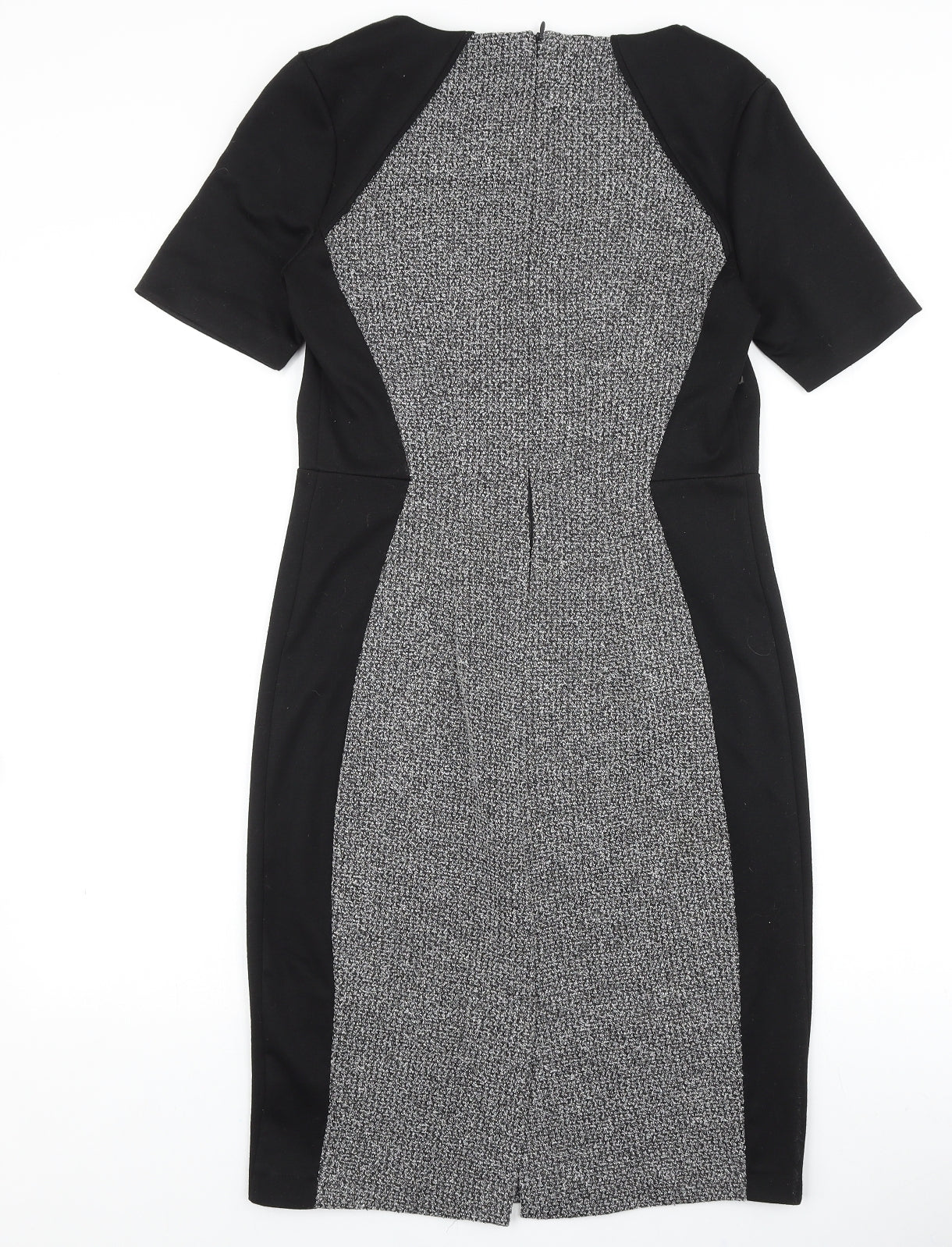 TU Womens Black Colourblock Viscose A-Line Size 12 Round Neck Zip