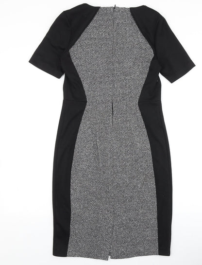 TU Womens Black Colourblock Viscose A-Line Size 12 Round Neck Zip