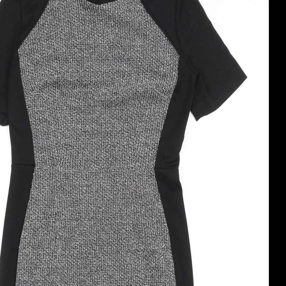 TU Womens Black Colourblock Viscose A-Line Size 12 Round Neck Zip