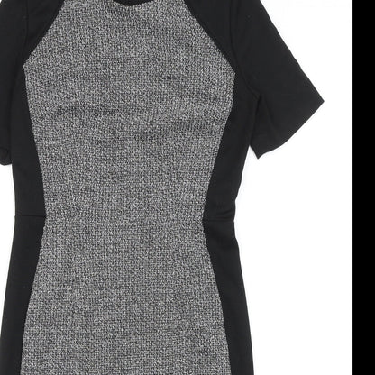 TU Womens Black Colourblock Viscose A-Line Size 12 Round Neck Zip