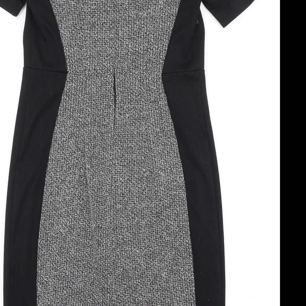 TU Womens Black Colourblock Viscose A-Line Size 12 Round Neck Zip