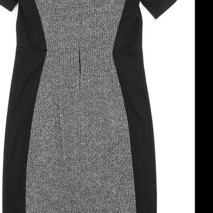 TU Womens Black Colourblock Viscose A-Line Size 12 Round Neck Zip