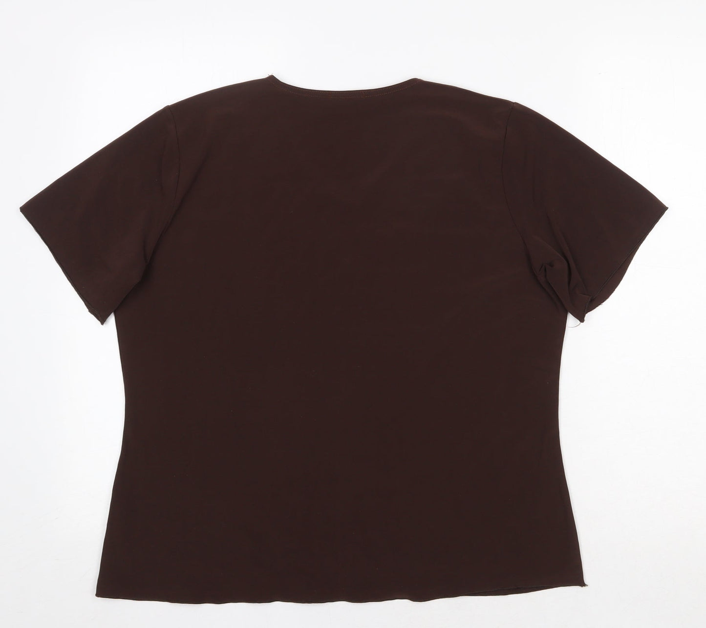 prewor Womens Brown Polyester Basic T-Shirt Size XL V-Neck