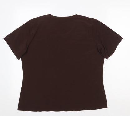 prewor Womens Brown Polyester Basic T-Shirt Size XL V-Neck
