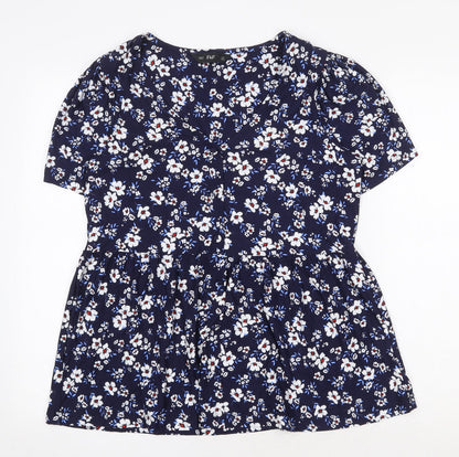 F&F Womens Blue Floral Viscose Basic Blouse Size 10 V-Neck