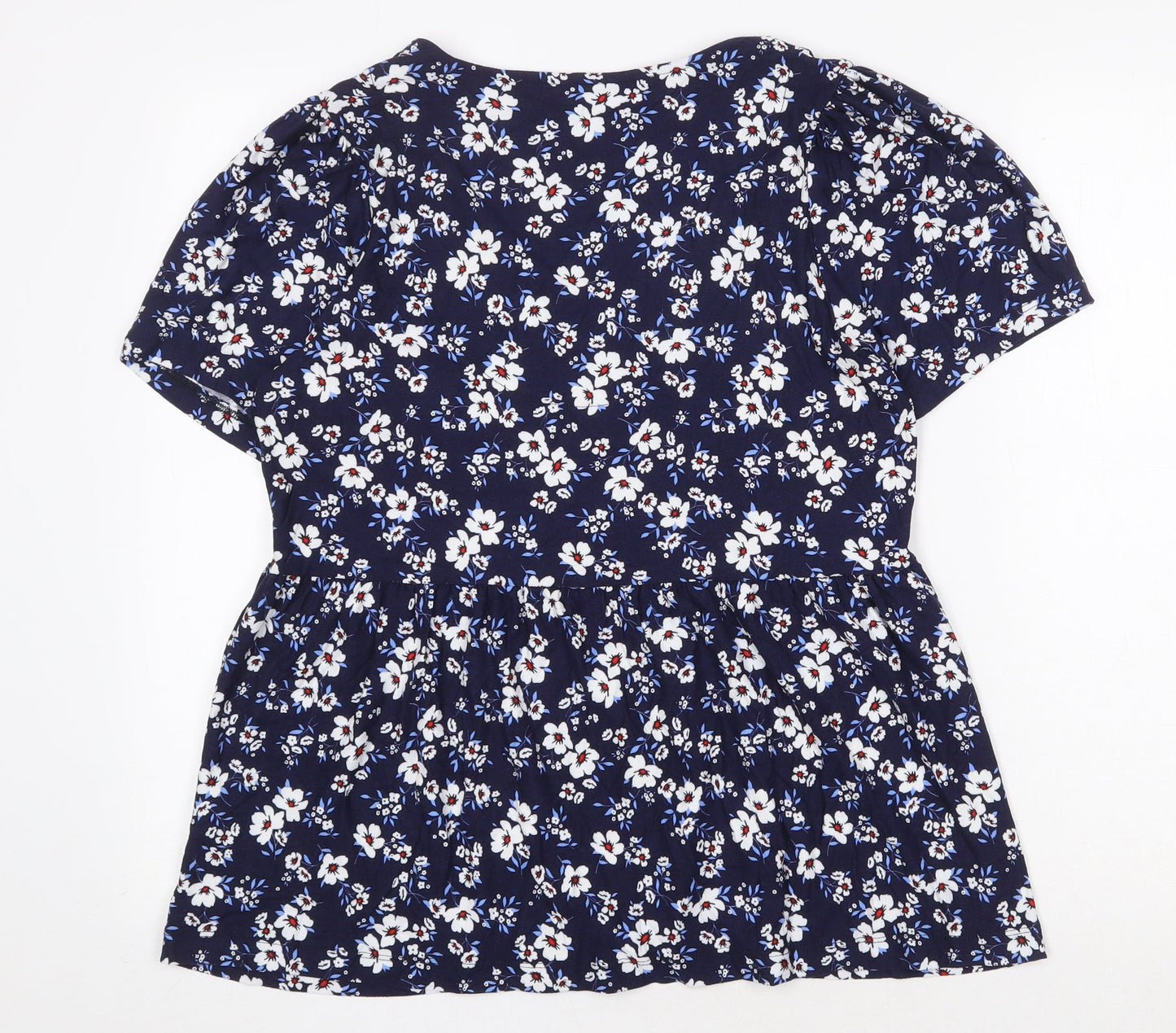 F&F Womens Blue Floral Viscose Basic Blouse Size 10 V-Neck
