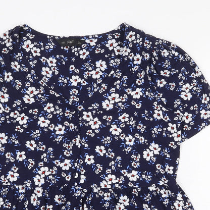 F&F Womens Blue Floral Viscose Basic Blouse Size 10 V-Neck