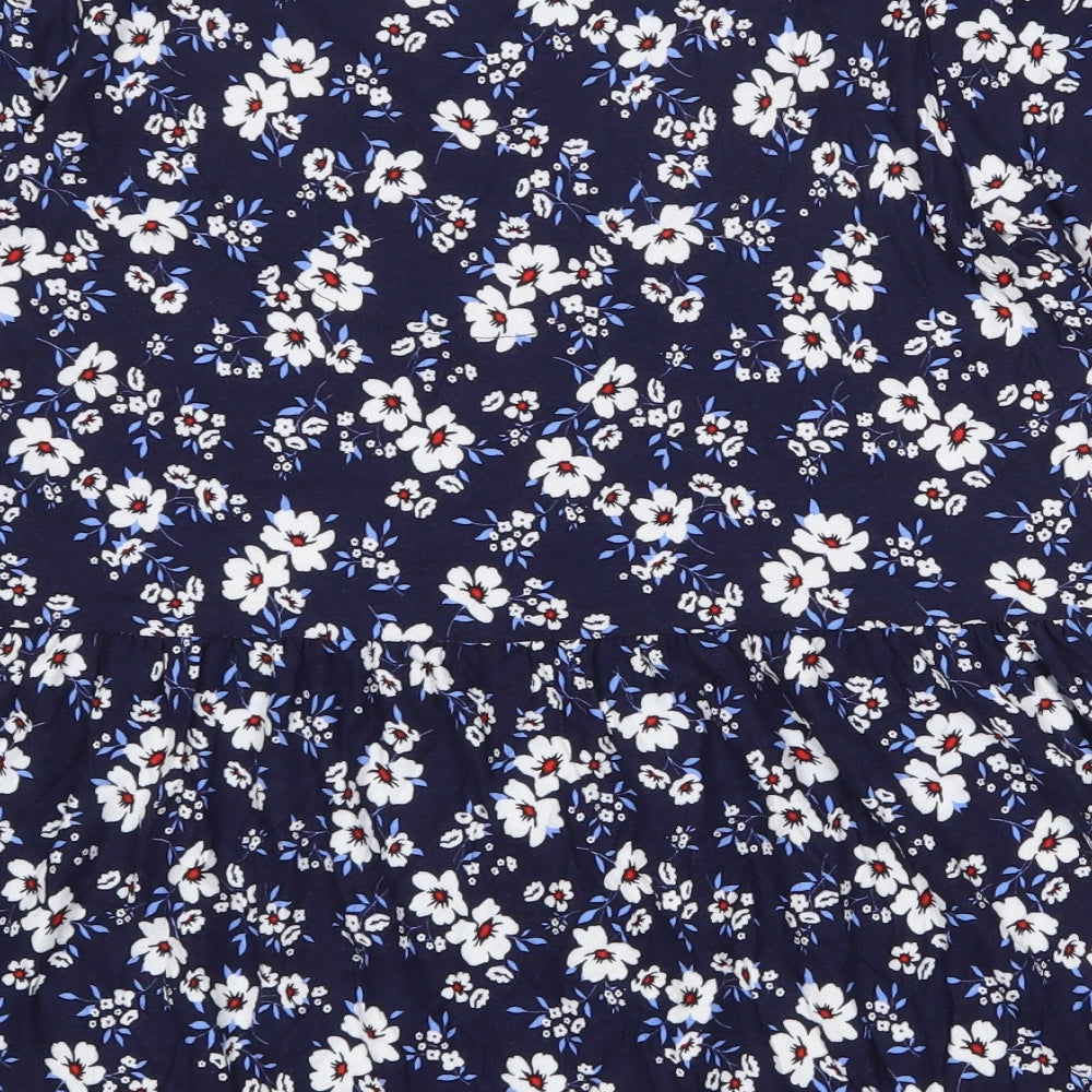 F&F Womens Blue Floral Viscose Basic Blouse Size 10 V-Neck