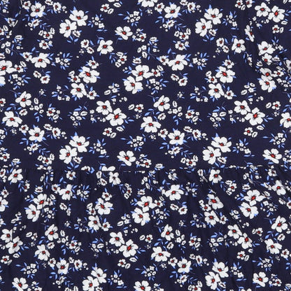 F&F Womens Blue Floral Viscose Basic Blouse Size 10 V-Neck