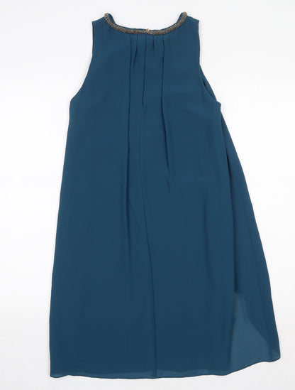 NEXT Womens Green Polyester Shift Size 10 Round Neck Button