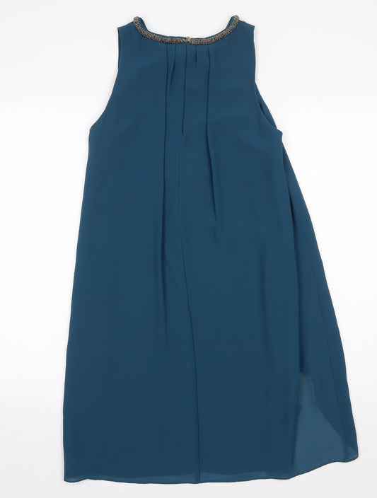 NEXT Womens Green Polyester Shift Size 10 Round Neck Button