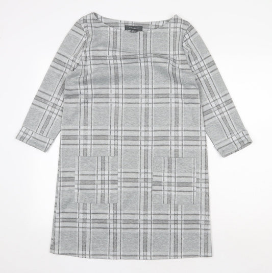 Primark Womens Grey Plaid Polyester Shift Size 8 Round Neck Pullover