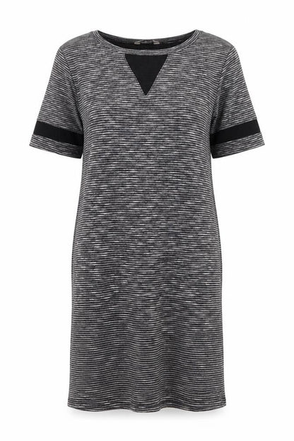 Miss Selfridge Womens Grey Striped Polyester T-Shirt Dress Size 8 Round Neck Pullover