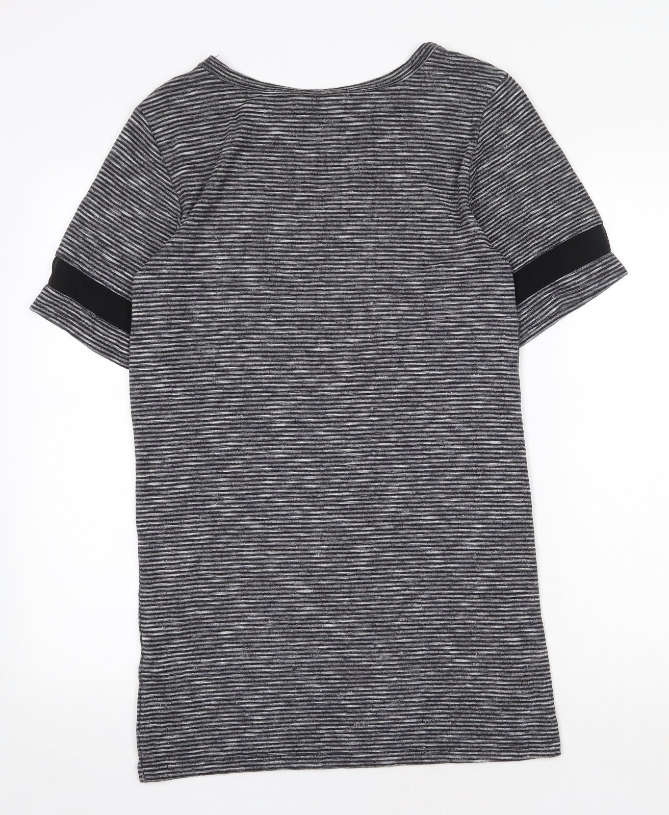 Miss Selfridge Womens Grey Striped Polyester T-Shirt Dress Size 8 Round Neck Pullover