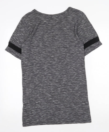 Miss Selfridge Womens Grey Striped Polyester T-Shirt Dress Size 8 Round Neck Pullover