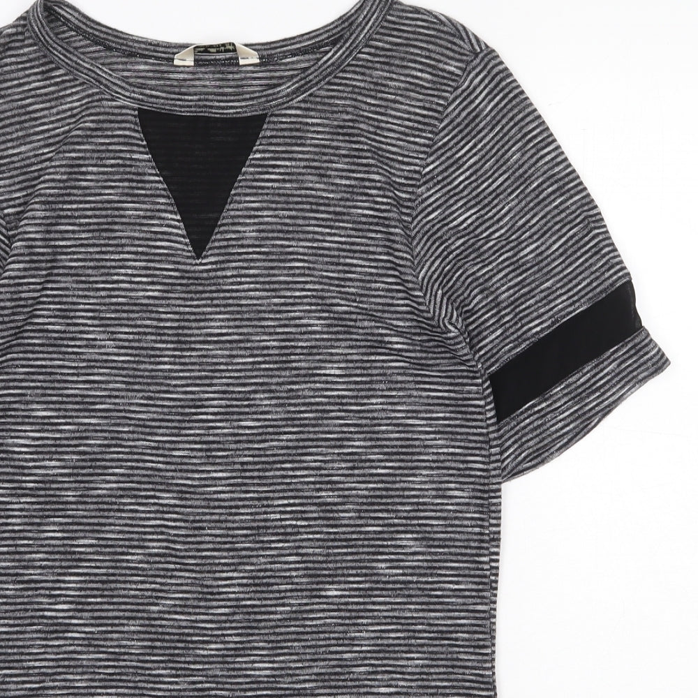 Miss Selfridge Womens Grey Striped Polyester T-Shirt Dress Size 8 Round Neck Pullover