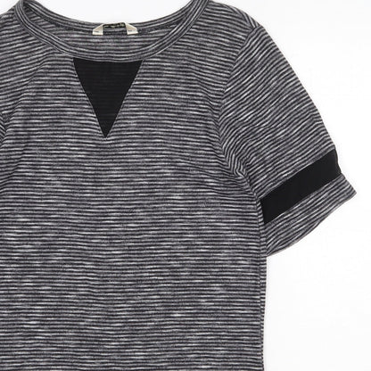 Miss Selfridge Womens Grey Striped Polyester T-Shirt Dress Size 8 Round Neck Pullover